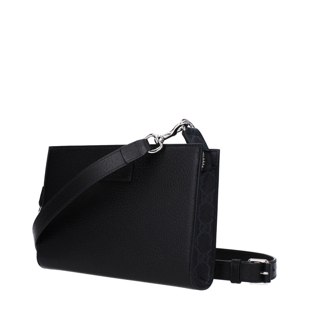 Gucci Platte crossbodytas van leer en stof – Zwart