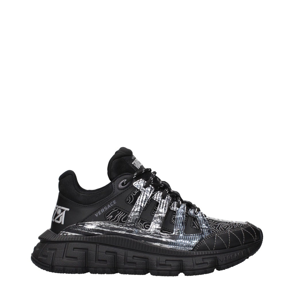 Versace Sneakers van stof en leer met veters – Zwart / Zilver