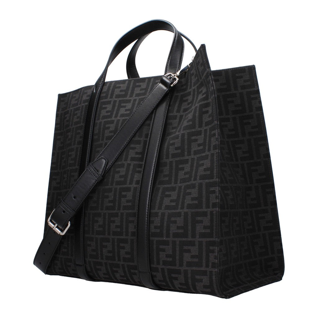 Fendi Shopper van stof en leer met schouderband – Zwart