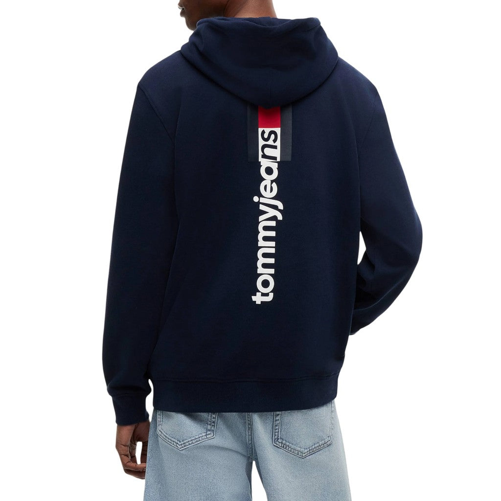 Tommy Jeans Regular Fit Hoodie van geborstelde stof met bedrukt logo – Donkerblauw