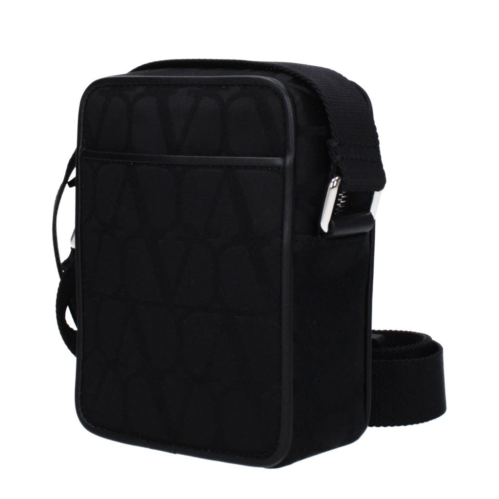 Valentino Garavani Crossbodytas van stof en leer met lange band – Zwart