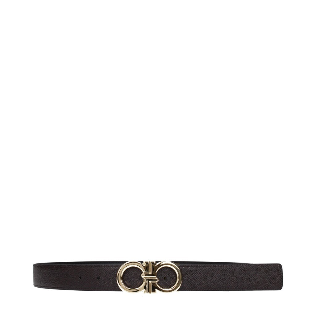 Salvatore Ferragamo Omkeerbare riem met goudkleurige details – Zwart / Donkerbruin