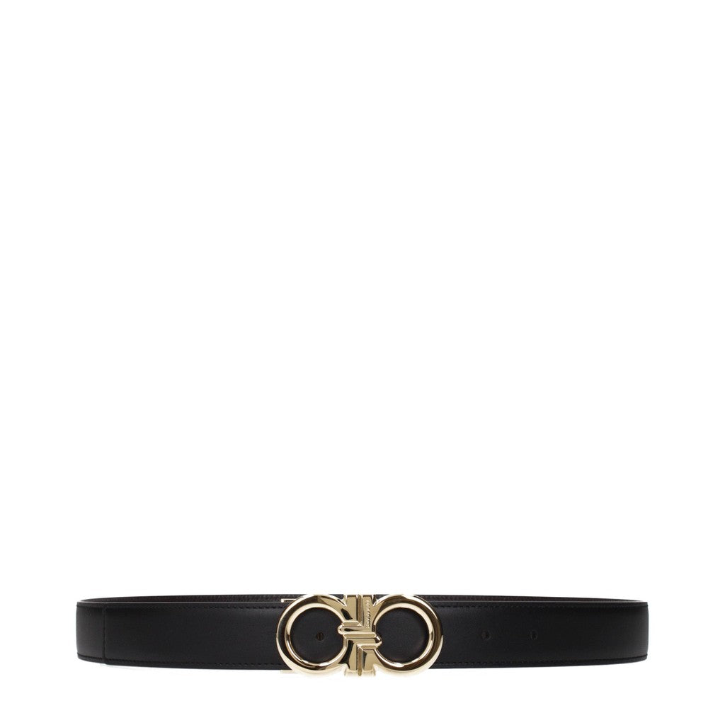 Salvatore Ferragamo Omkeerbare riem met goudkleurige details – Zwart / Donkerbruin