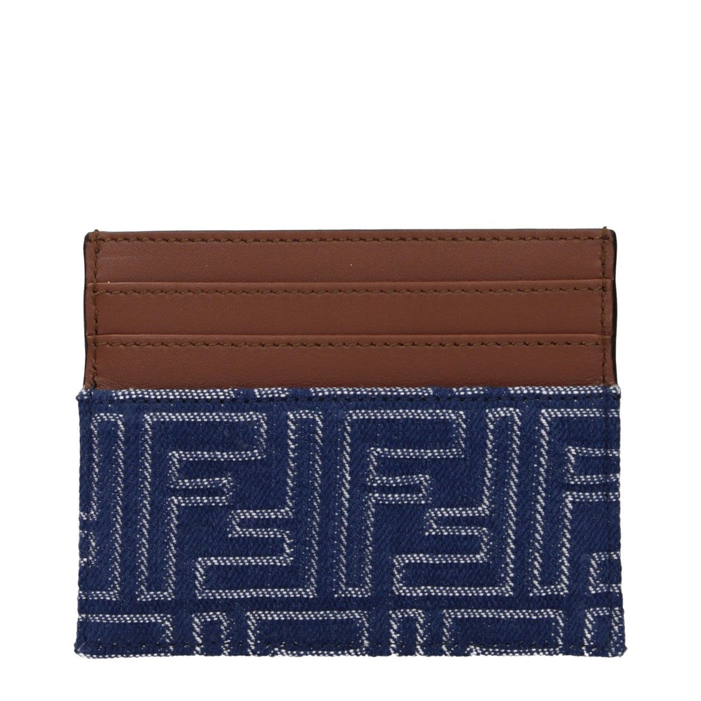 Fendi Slanke kaarthouder van stof en leer – Blauw / Bruin
