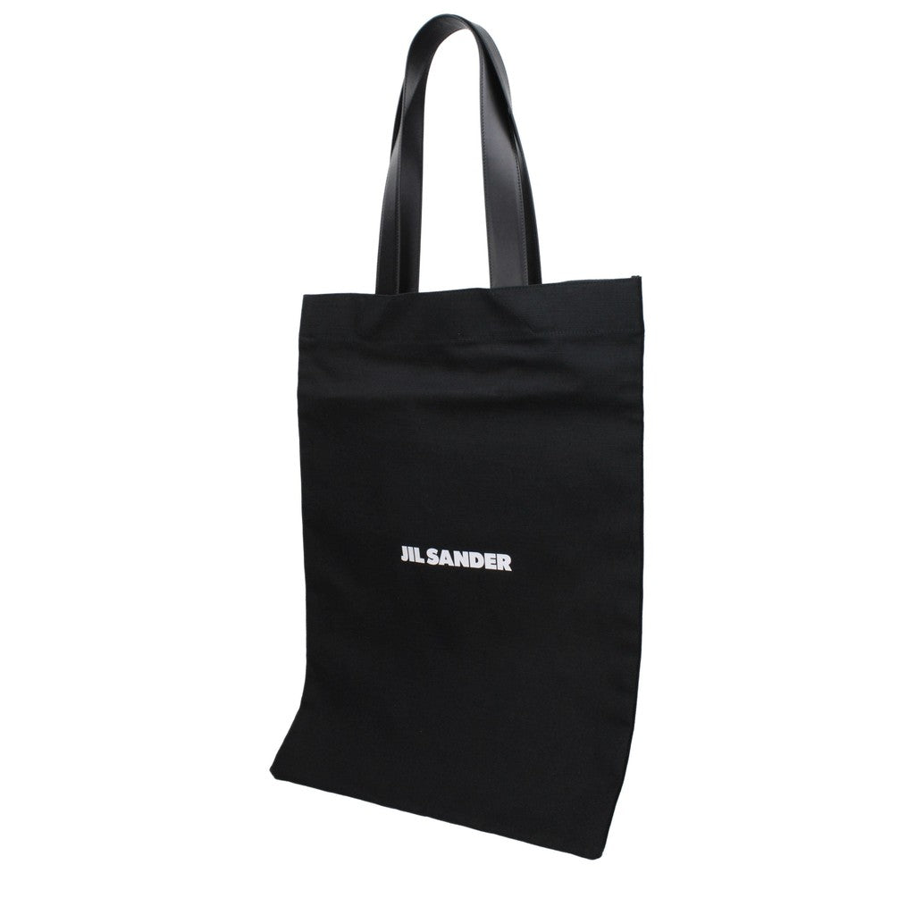 Jil Sander Flat Shopper Large van canvas en leer – Zwart