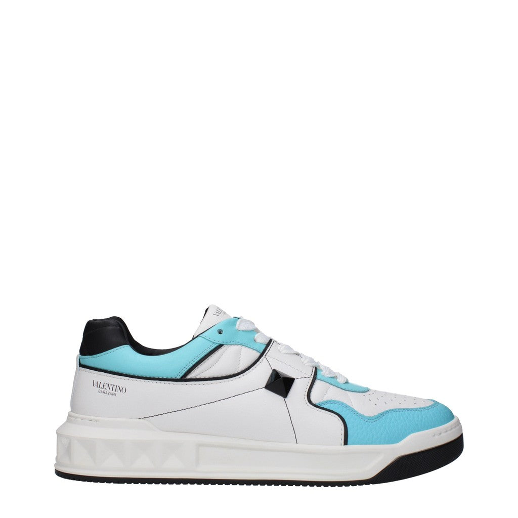 Valentino Garavani One Stud Sneakers van leer – Wit / Lichtblauw