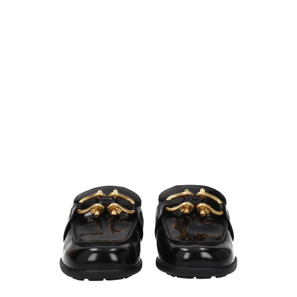 Bottega Veneta Leren muiltjes met goudkleurige details – Zwart
