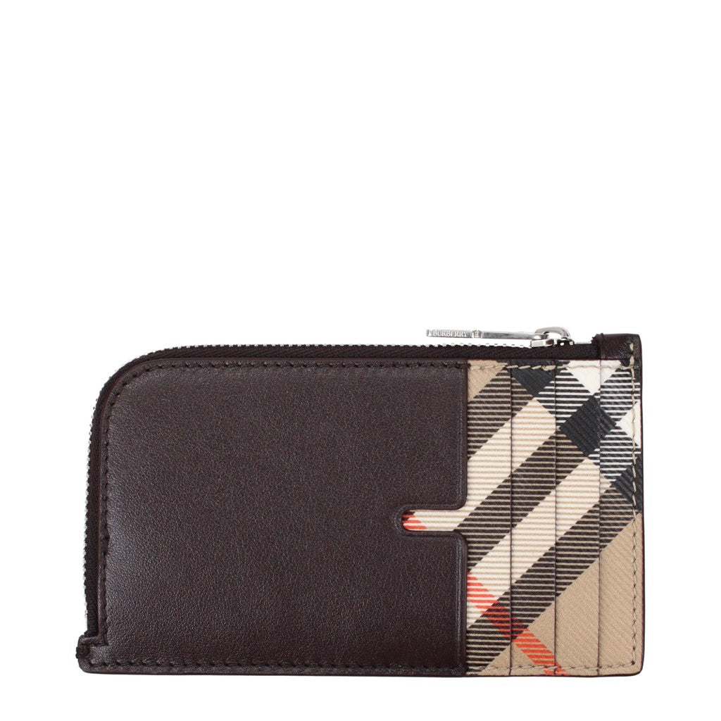 Burberry Portemonnee van leer en stof met ritssluiting – Bruin / Beige