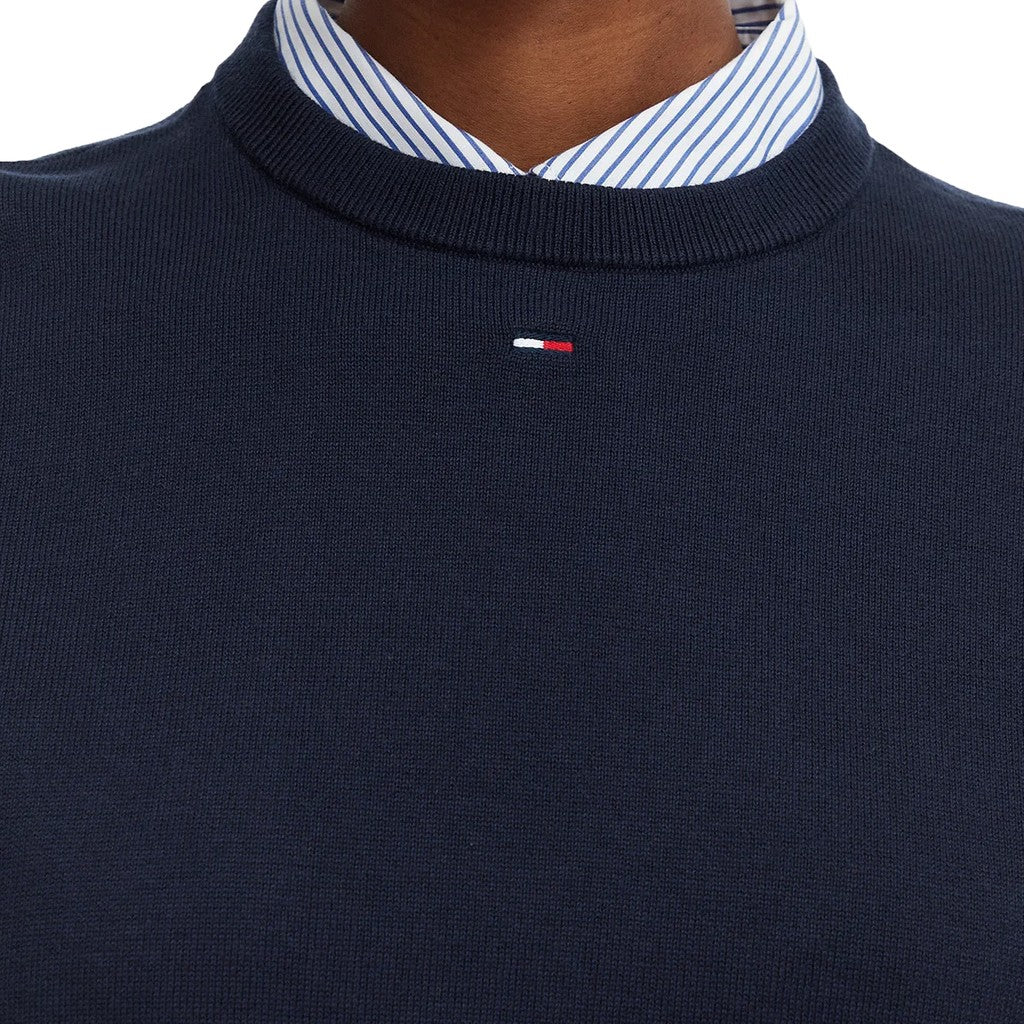 Tommy Jeans Essential Trui met ronde hals en geborduurd logo – Marineblauw
