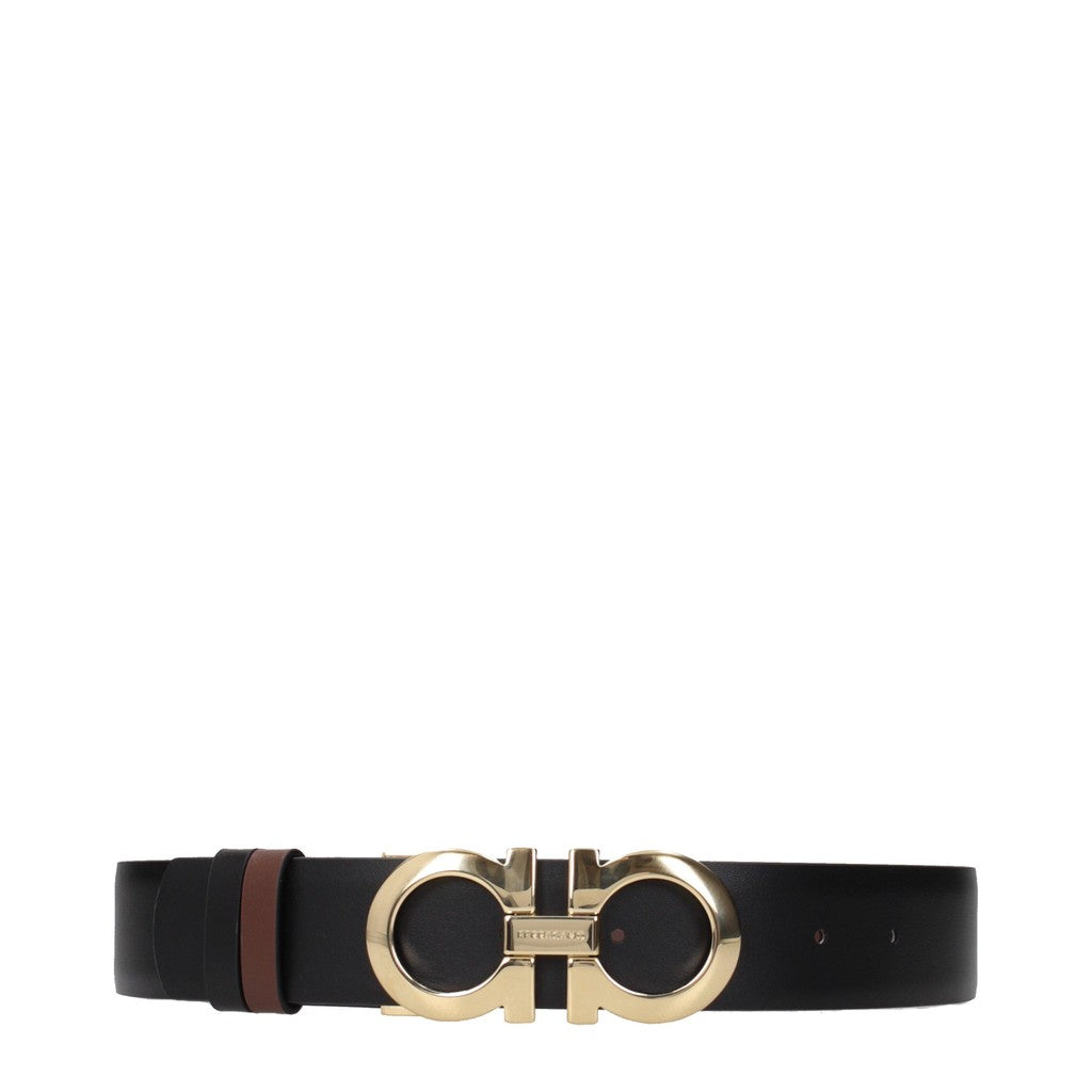Salvatore Ferragamo Gancini Riem met goudkleurige details – Bruin / Zwart