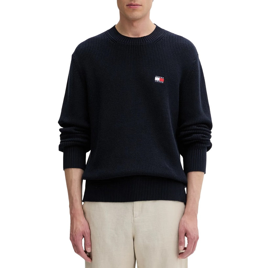 Tommy Jeans Regular Fit Trui met ronde hals en geborduurd logo – Donkerblauw