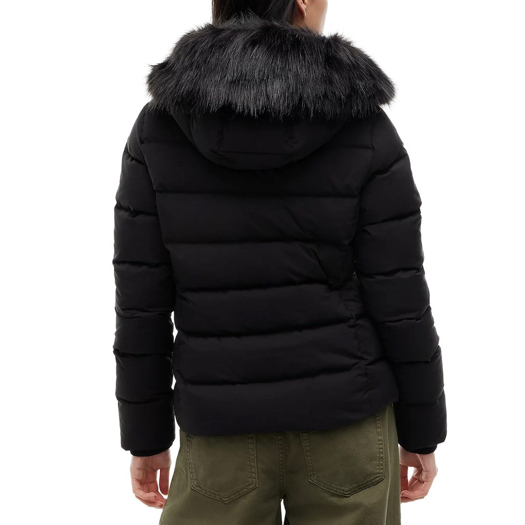 Tommy Jeans Pufferjas met capuchon en bontkraag – Zwart