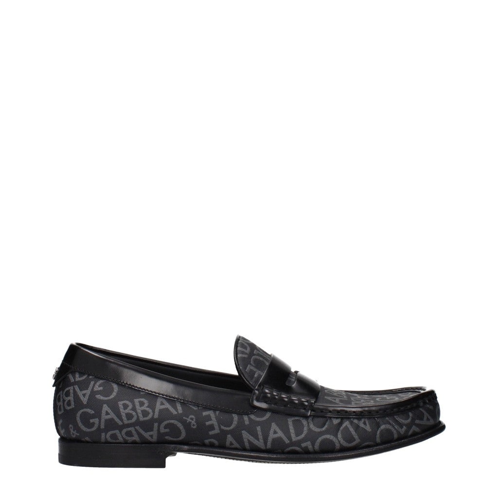 Dolce & Gabbana Loafers van stof en leer met leren zool – Zwart / Grijs