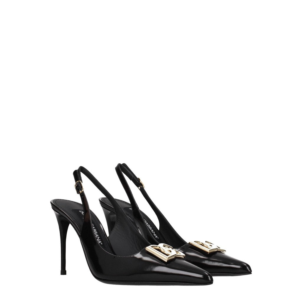 Dolce & Gabbana Leren pumps met goudkleurige details – Zwart