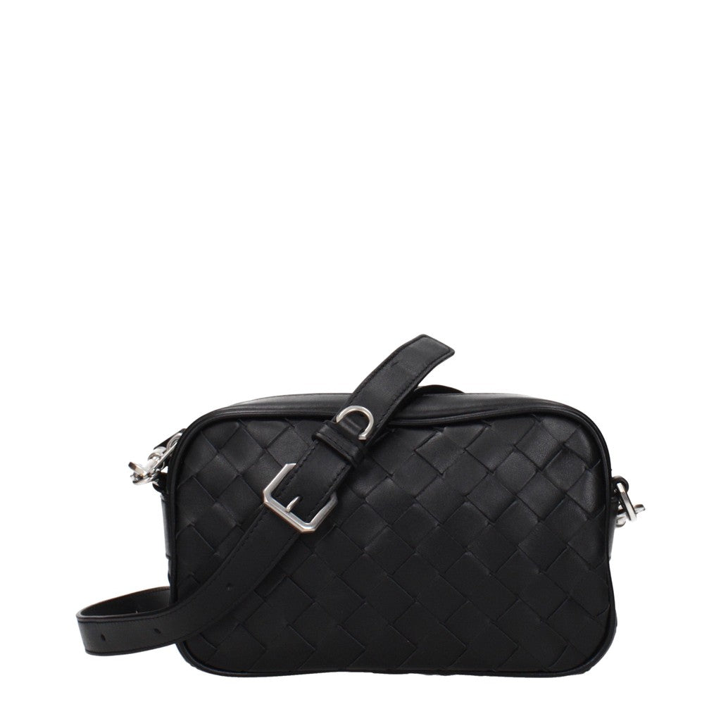 Bottega Veneta Leren crossbodytas met zilverkleurige details – Zwart
