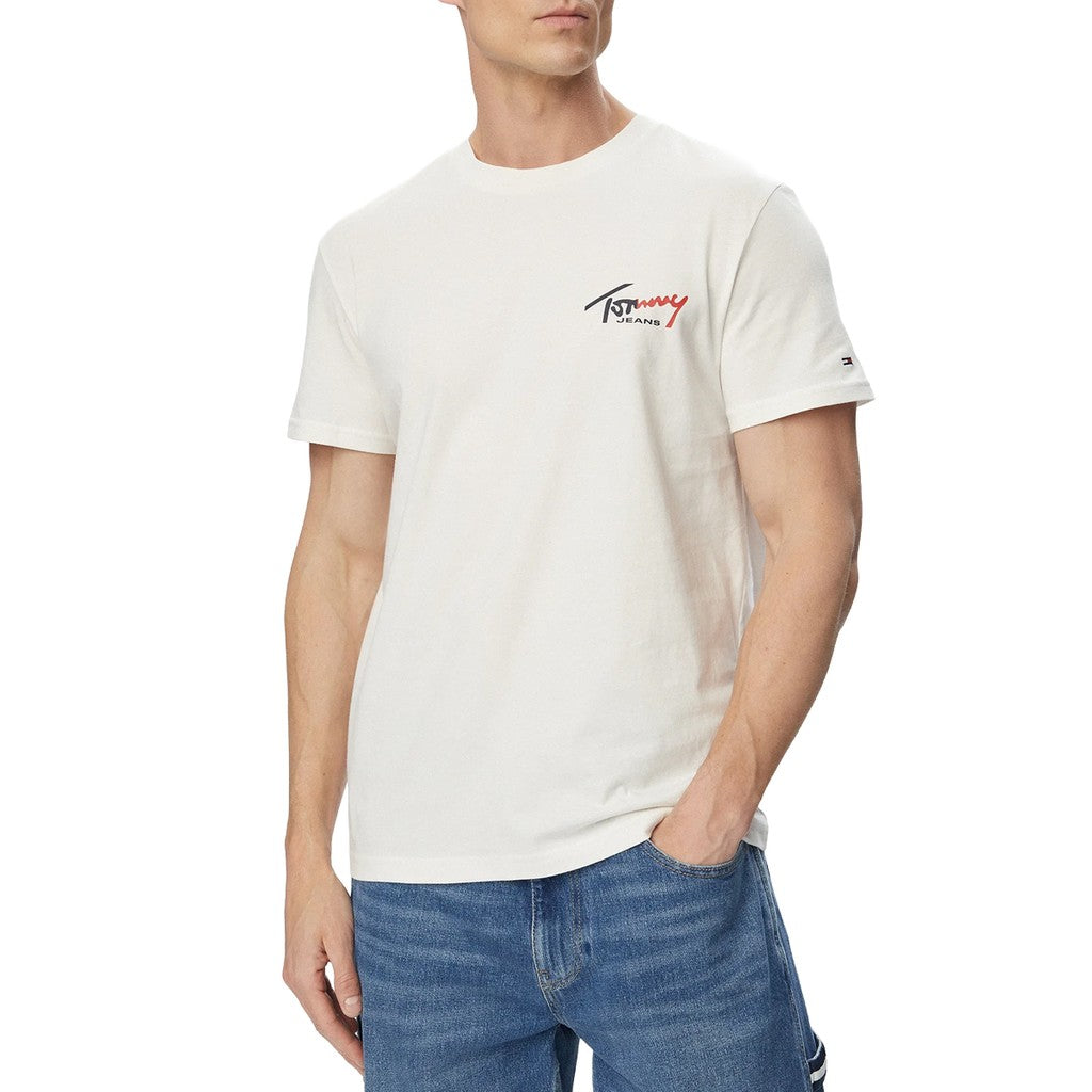 Tommy Jeans Slim Fit T-shirt met ronde hals en bedrukt logo – Gebroken wit