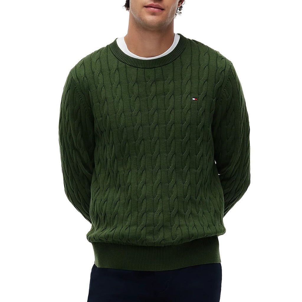 Tommy Hilfiger Effen trui met ronde hals en geborduurd logo – Groen