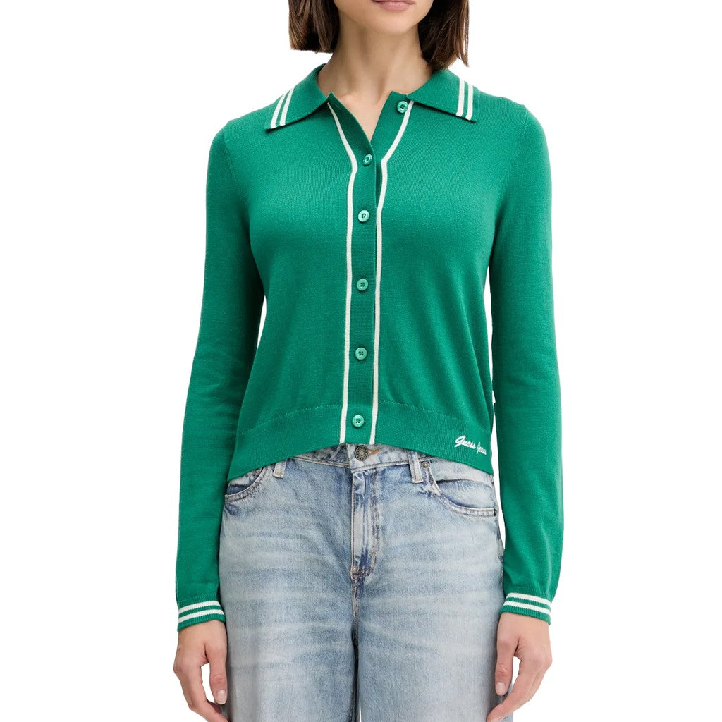 Guess Tweekleurig kort vest met ronde hals – Groen