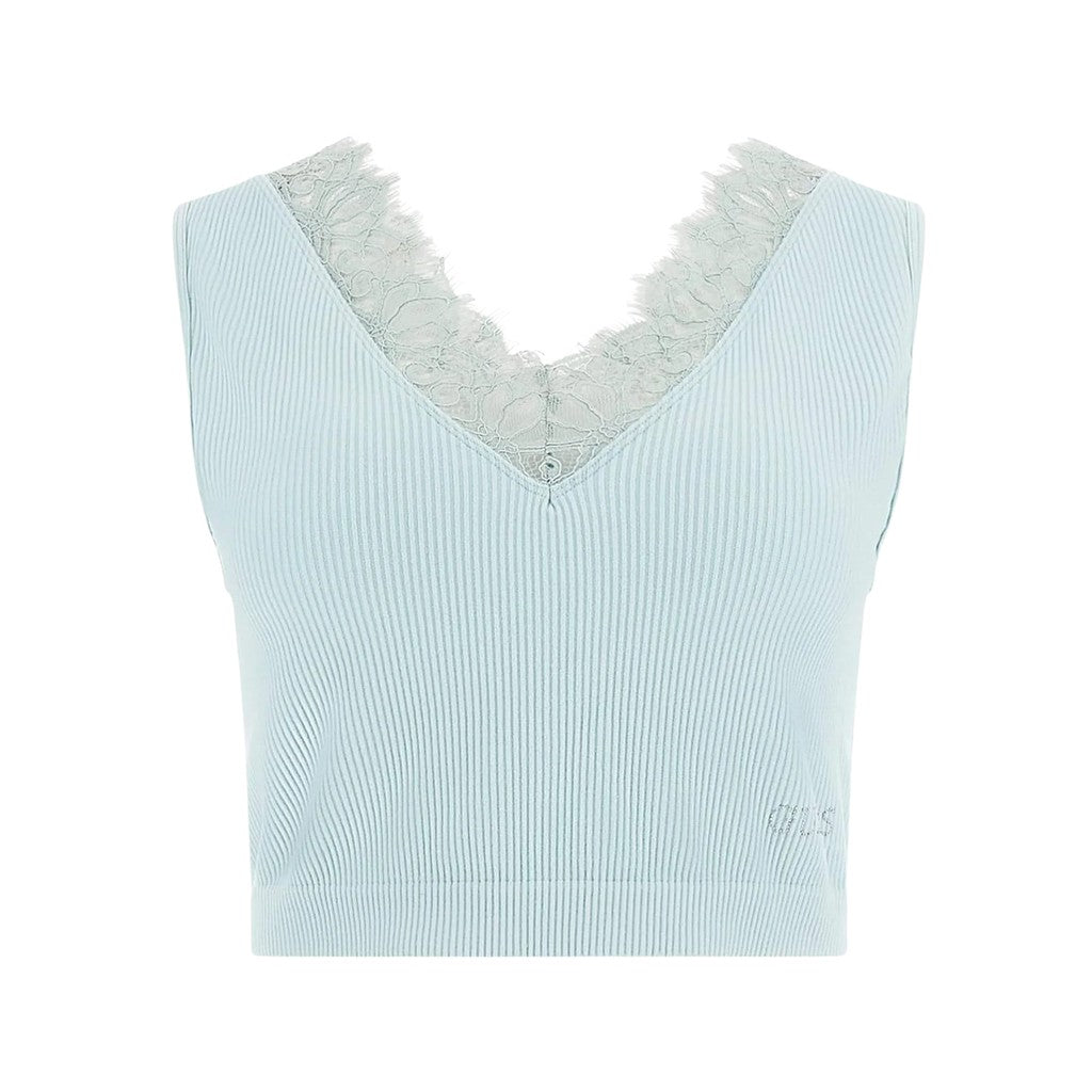 Guess Top met V-hals en geborduurd logo – Mintgroen