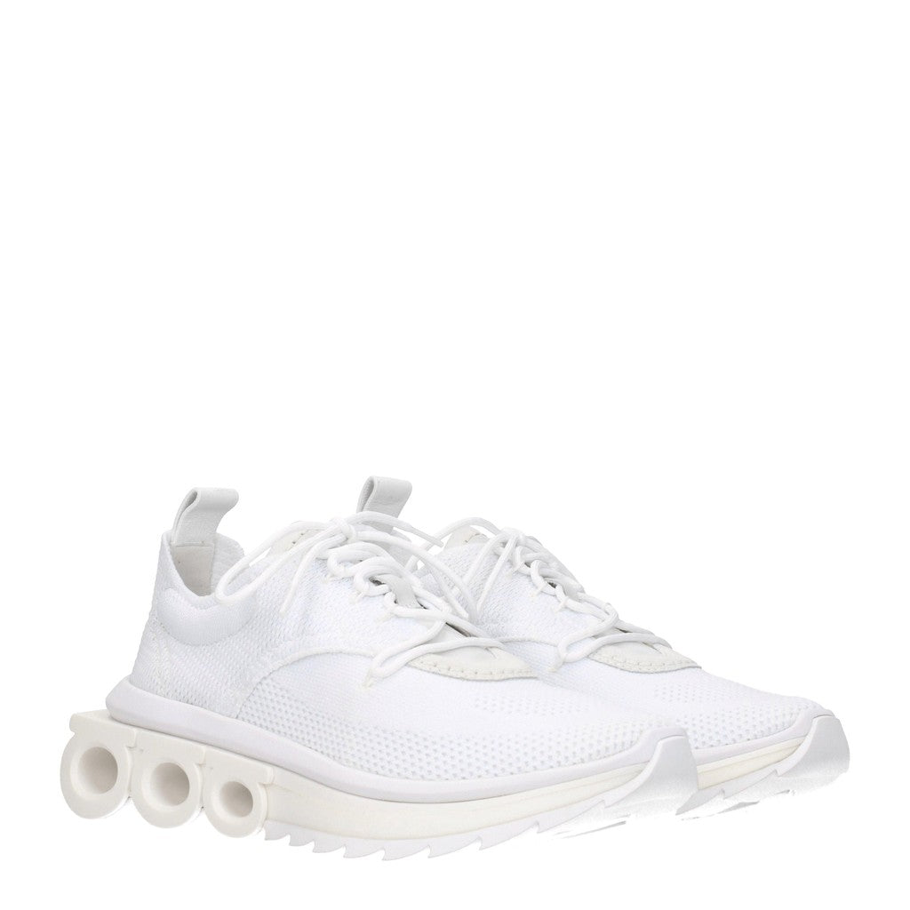 Salvatore Ferragamo Nima Knit Sneakers van suède en stof – Wit