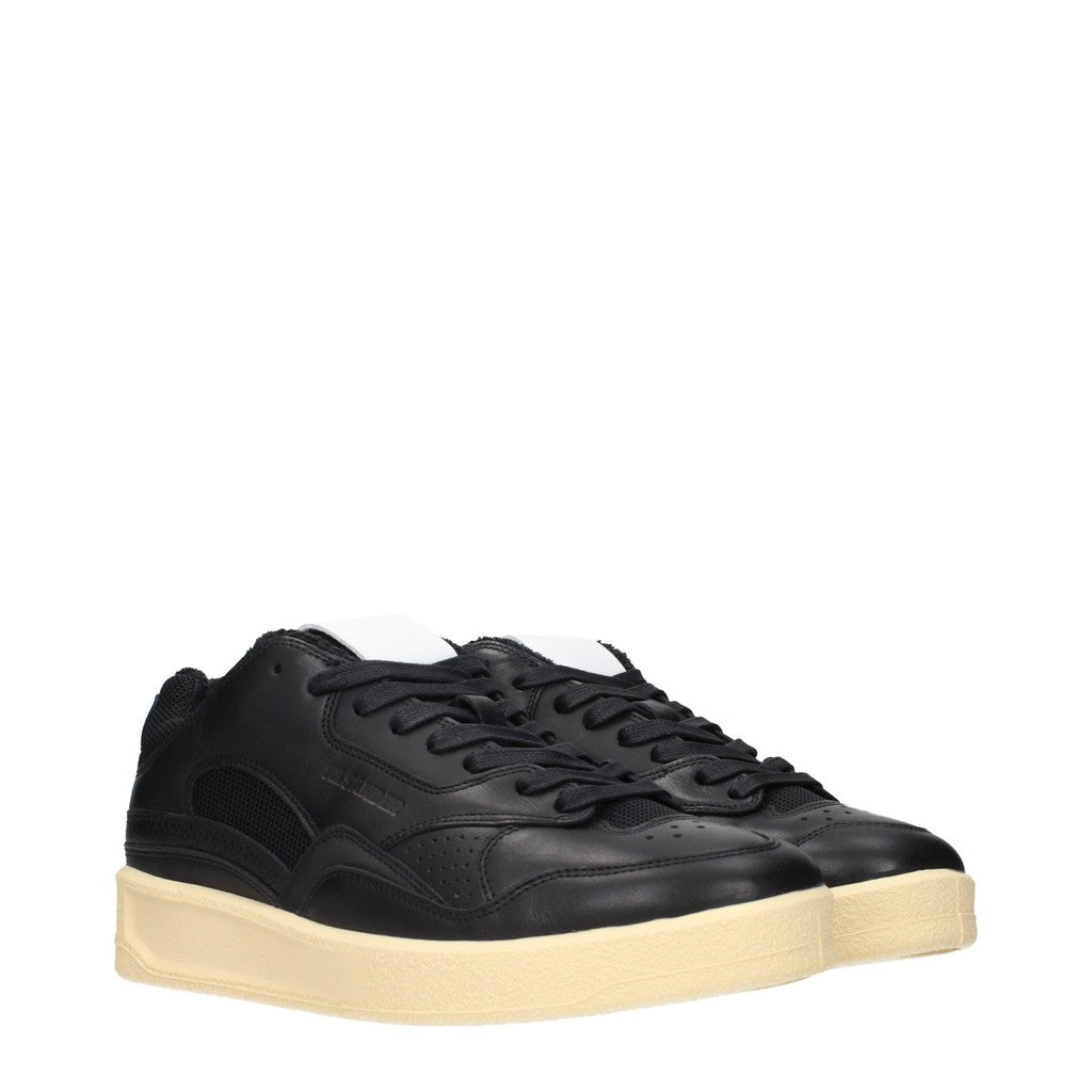 Jil Sander Sneakers van leer en stof met vetersluiting – Zwart / Beige
