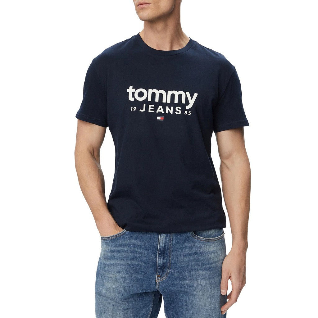 Tommy Jeans Slim Fit T-shirt met ronde hals en bedrukt logo – Donkerblauw