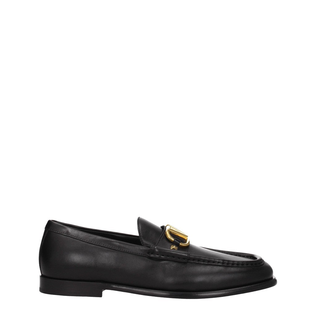 Valentino Garavani Leren loafers met vierkante neus – Zwart