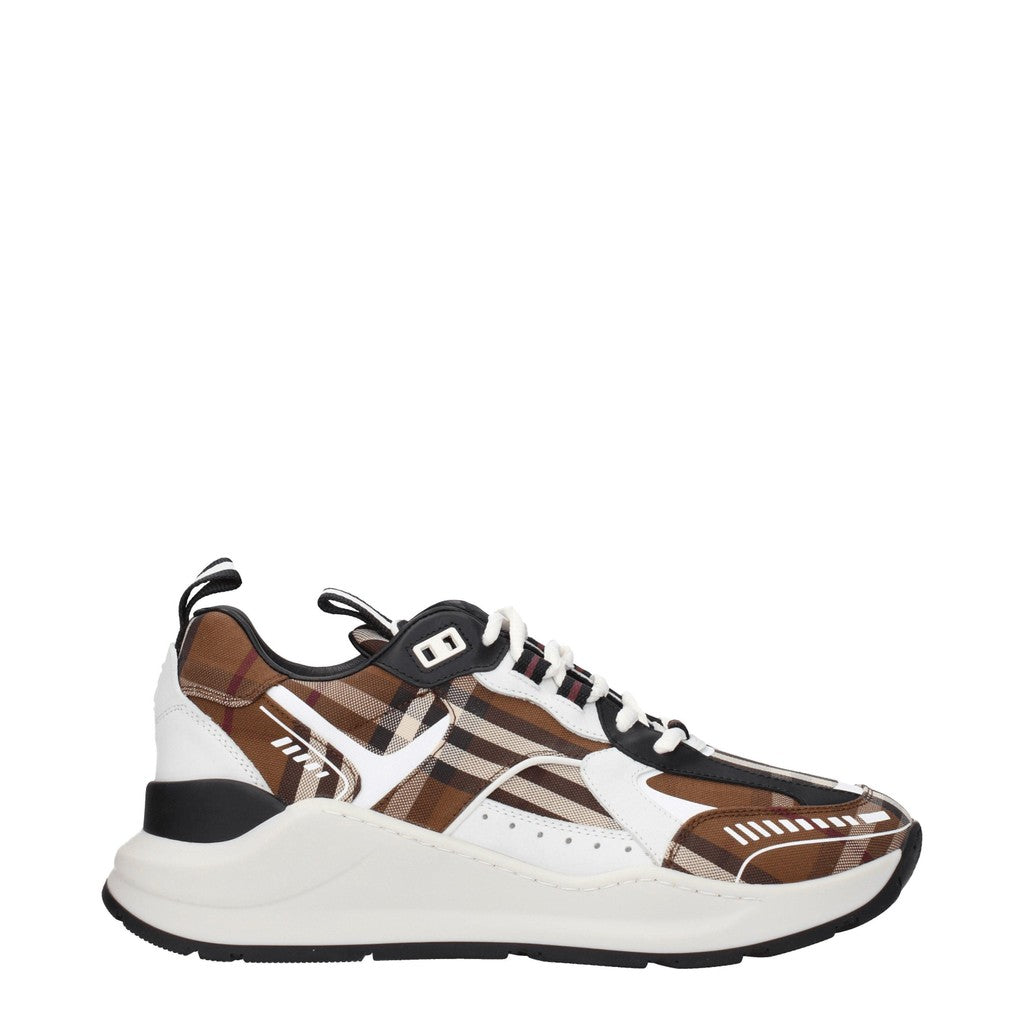 Burberry Sneakers van leer en stof met stevige rubberen zool – Bruin