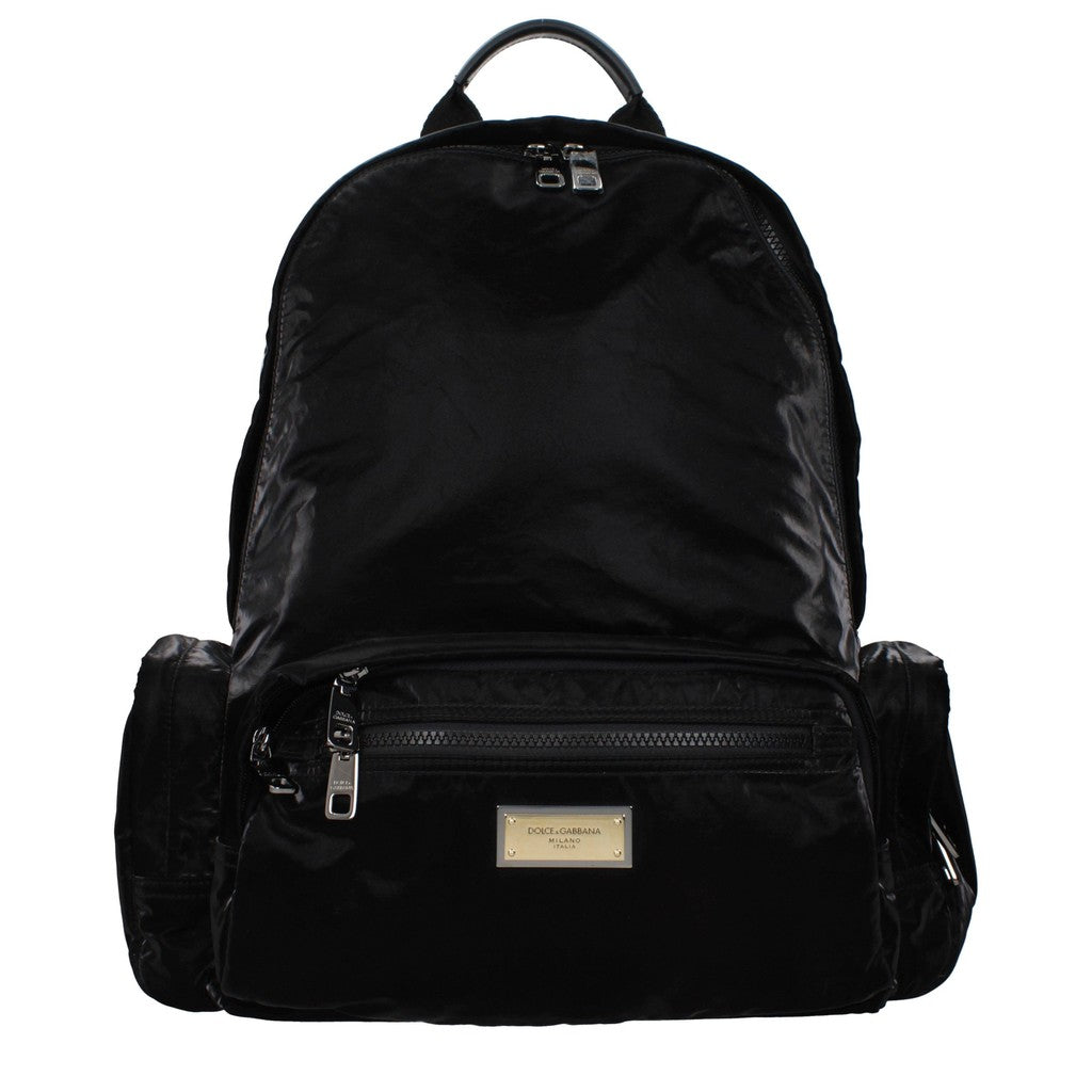 Dolce & Gabbana Rugzak van nylon en leer met ritssluiting – Zwart