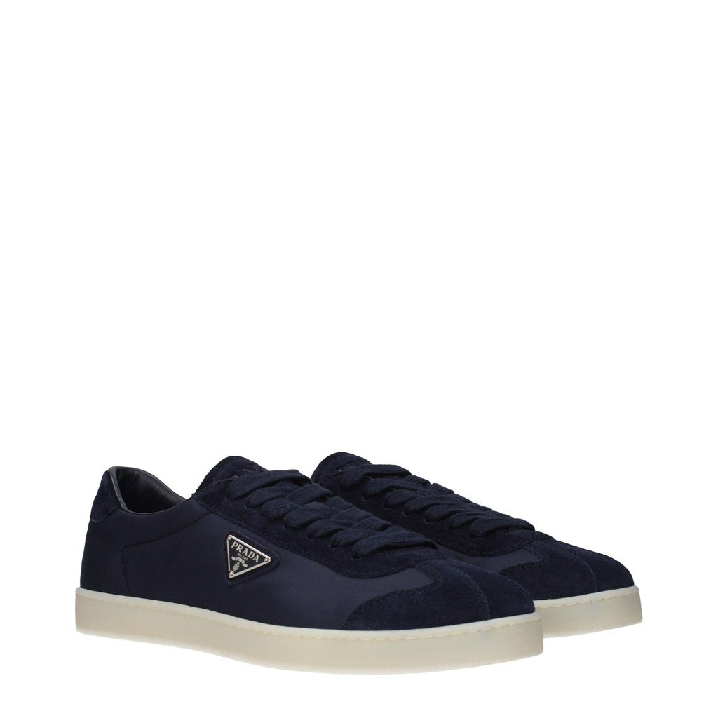 Prada Re-Nylon Sneakers van stof en suède met veters – Blauw