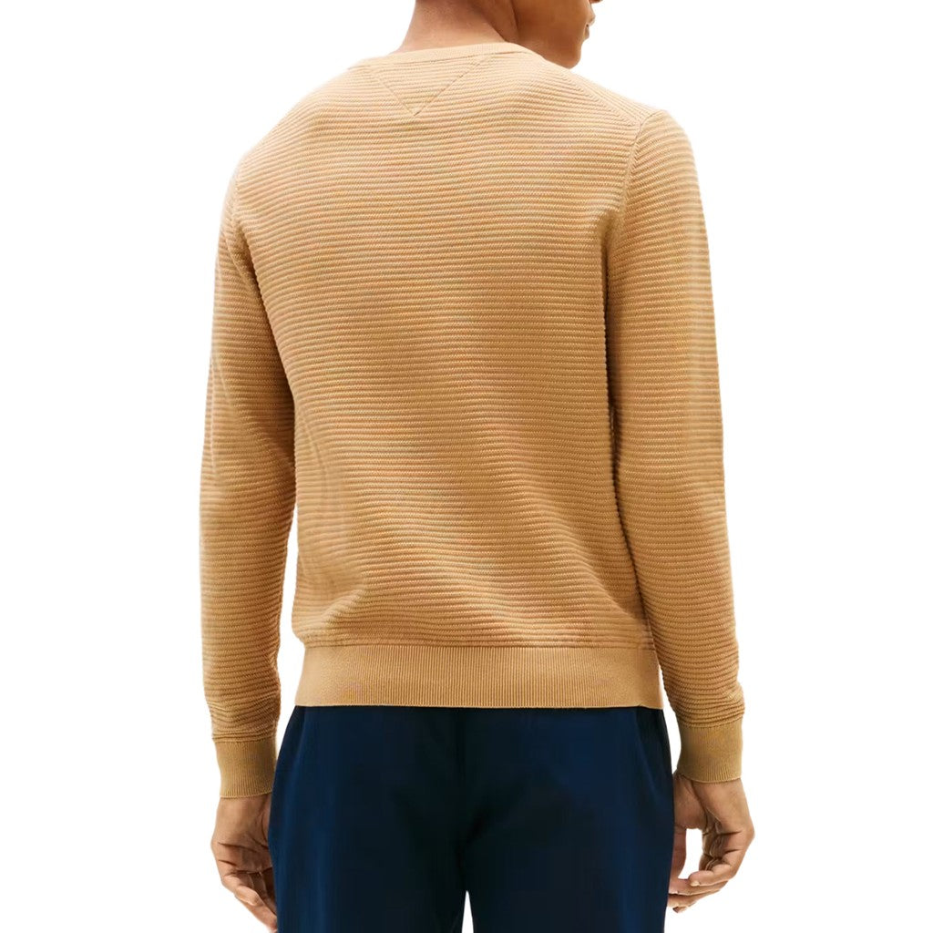 Tommy Hilfiger Effen trui met ronde hals en geborduurd logo – Beige