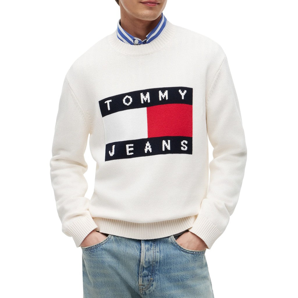Tommy Jeans Regular Fit Meerkleurige trui met geborduurd logo – Gebroken wit