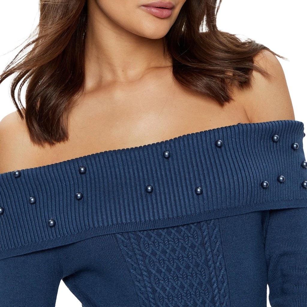 Guess Gebreide jurk met lange mouwen – Marineblauw