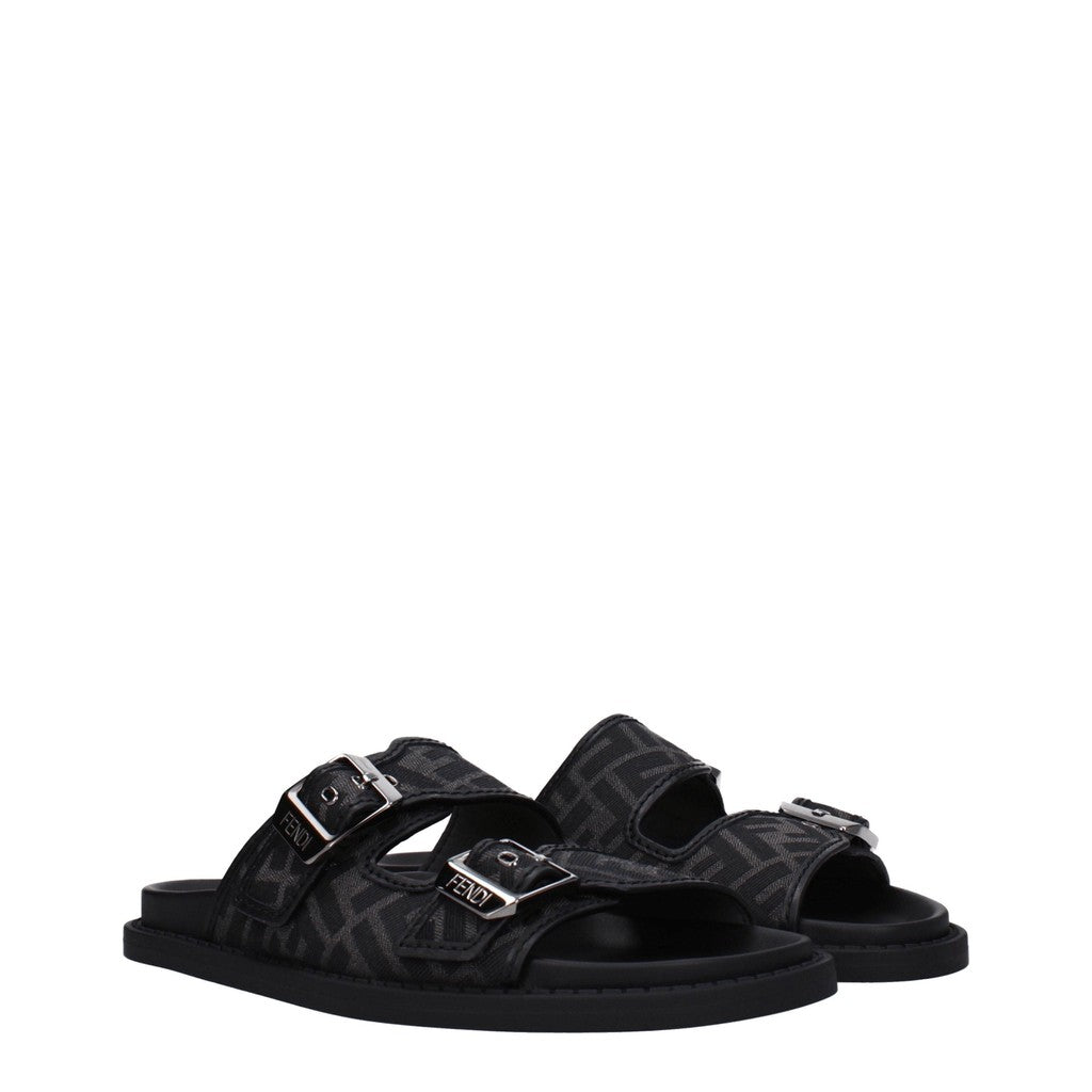 Fendi Sandalen van leer en stof met rubberen zool – Grijs / Zwart