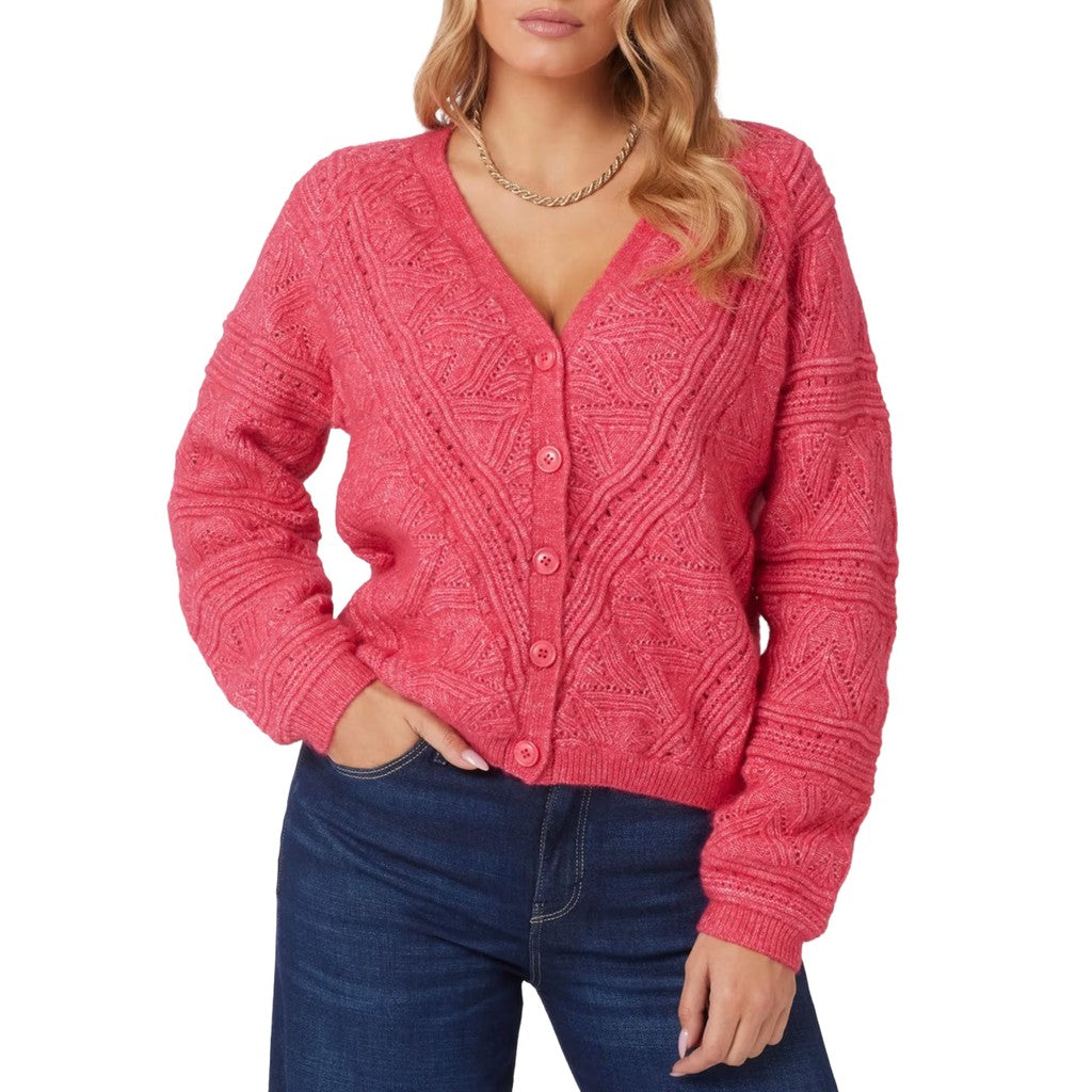 Guess Luchtig vest met V-hals en knoopsluiting – Roze