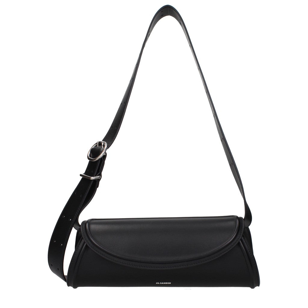 Jil Sander Cannolo Small Crossbodytas met zilveren details – Zwart