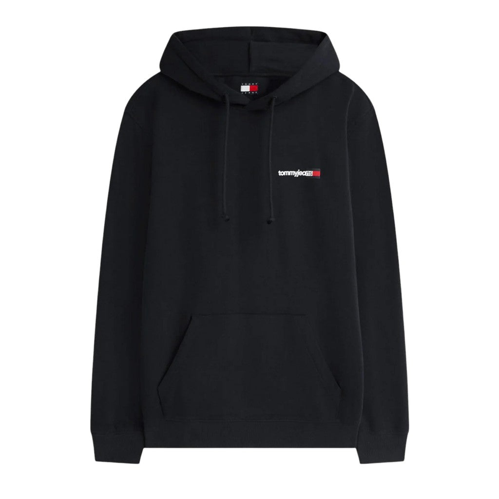Tommy Jeans Regular Fit Hoodie van geborstelde stof met bedrukt logo – Zwart