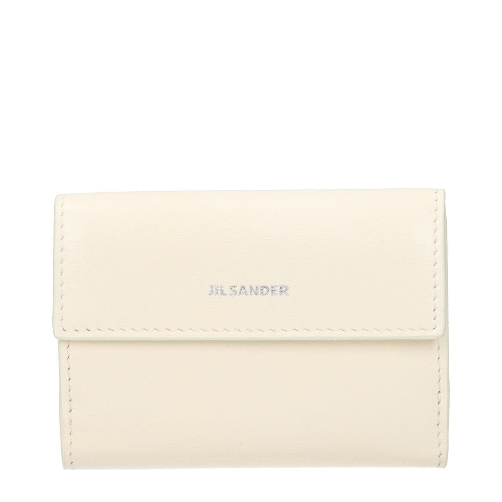 Jil Sander Leren portemonnee met drukknoop en 3 kaarthouders – Wit