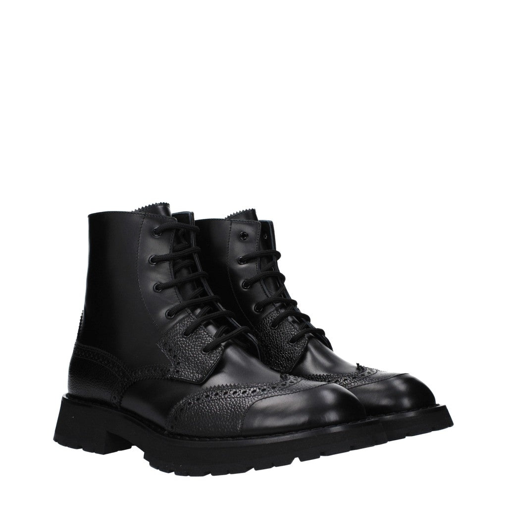 Alexander McQueen Leren boots met rubberen zool – Zwart
