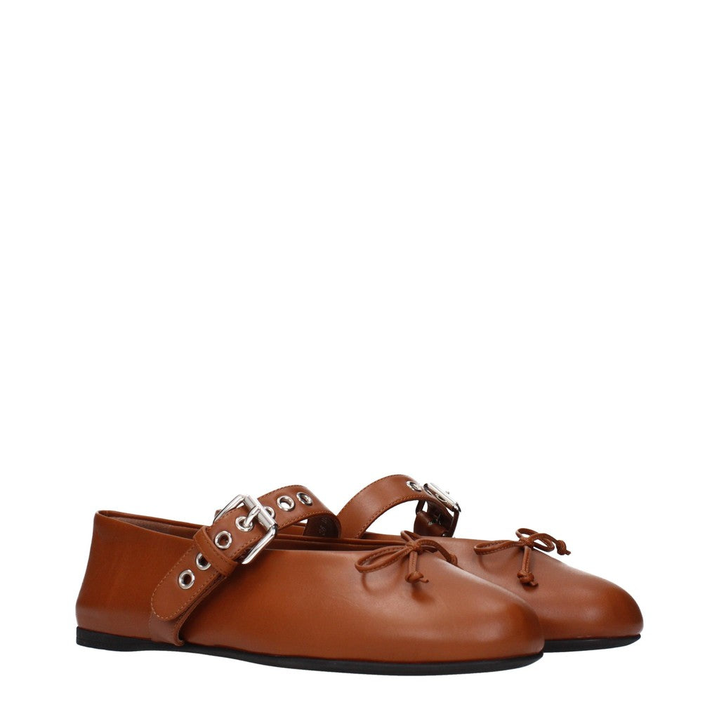 Miu Miu Leren ballerina's met gesp – Bruin