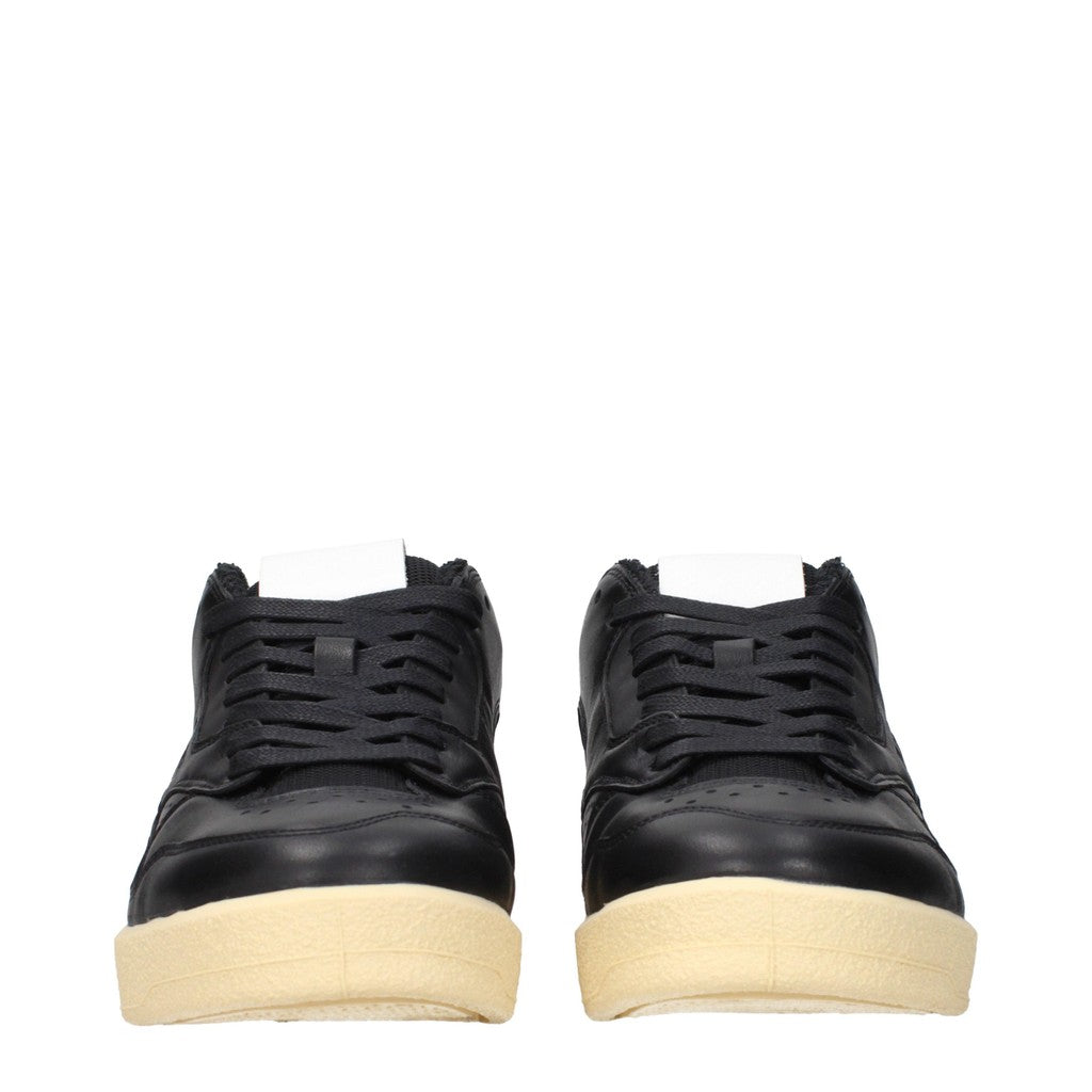 Jil Sander Sneakers van leer en stof met vetersluiting – Zwart / Beige