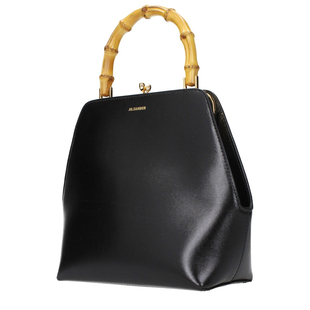 Jil Sander Goji Bamboo Square Handtas met clips-sluiting – Zwart