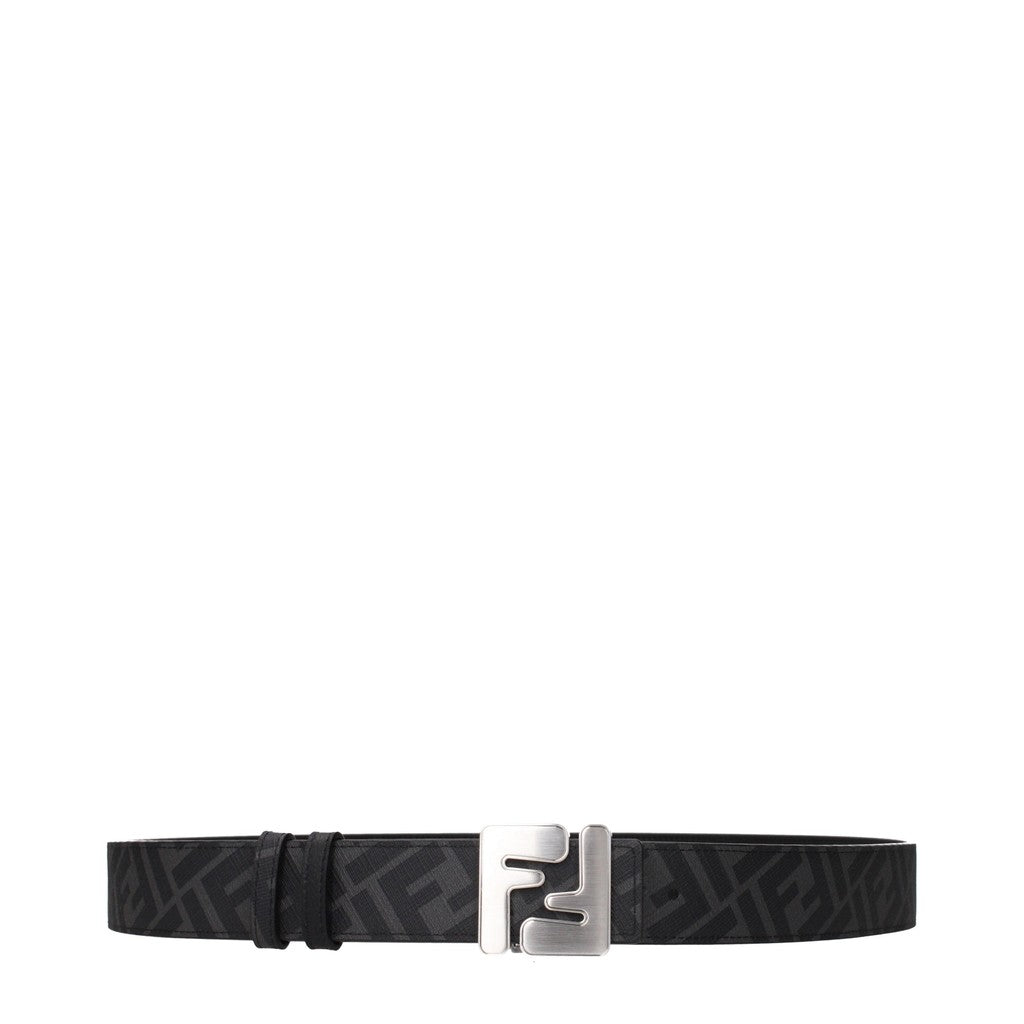 Fendi Riem van leer en stof met knoopsluiting – Zwart / Grijs