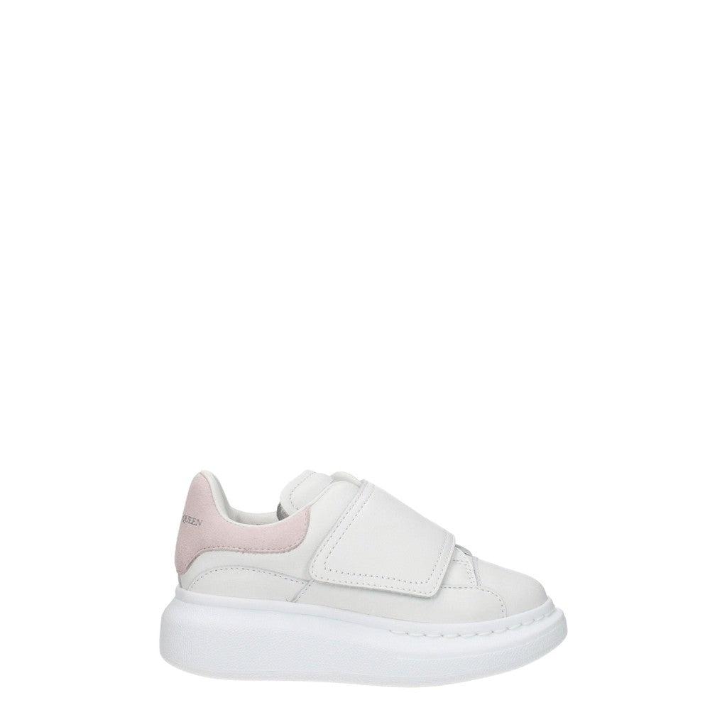 Alexander McQueen Kids Oversized Sneakers van leer en suède – Wit / Lichtroze
