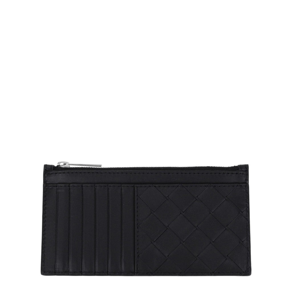 Bottega Veneta Leren kaarthouder met zilverkleurige details – Zwart