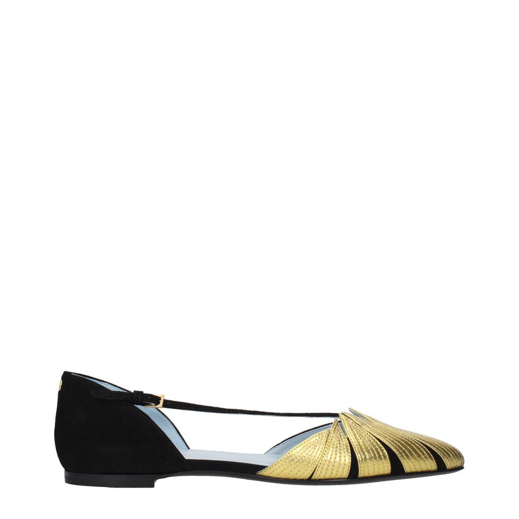 Valentino Garavani Suède ballerina's met puntneus – Zwart / Goud