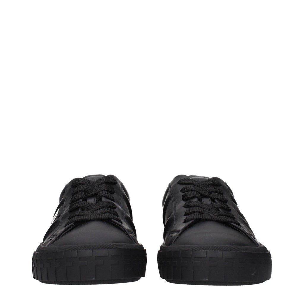 Fendi Leren sneakers met zilverkleurige details – Zwart
