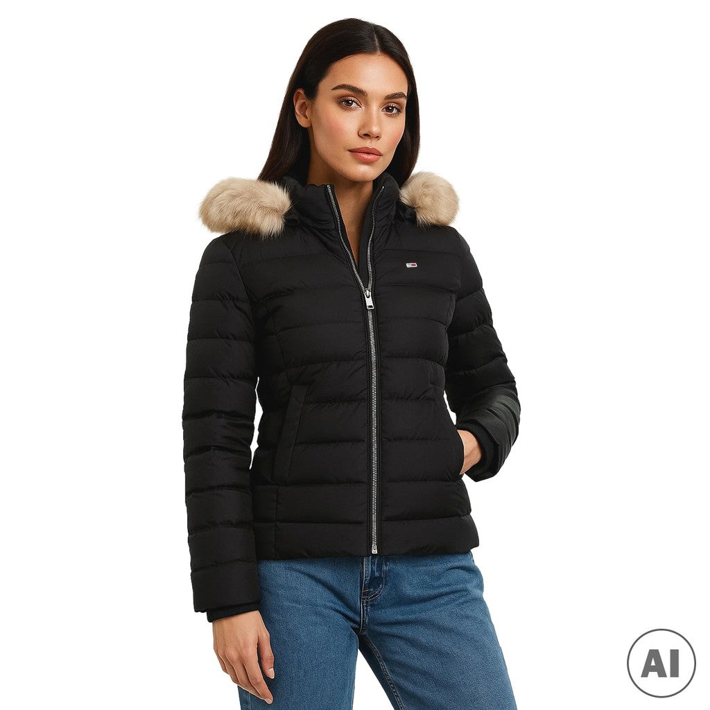 Tommy Jeans Donsjas met capuchon Dames – Zwart