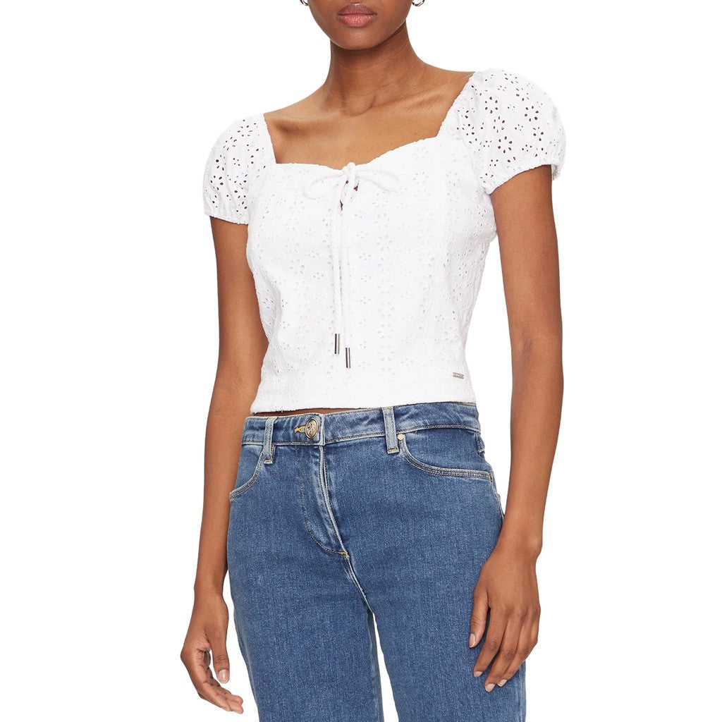 Guess Top met korte mouwen en ritssluiting – Wit