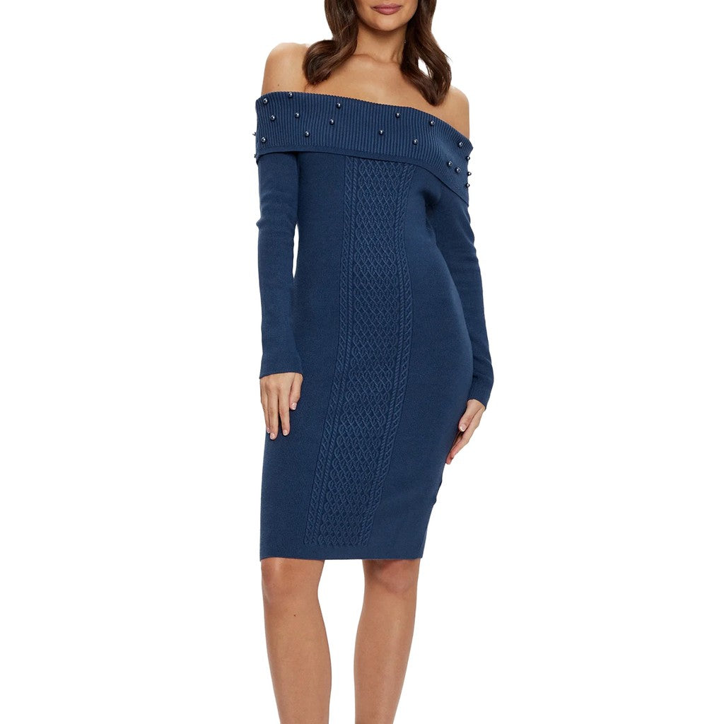 Guess Gebreide jurk met lange mouwen – Marineblauw